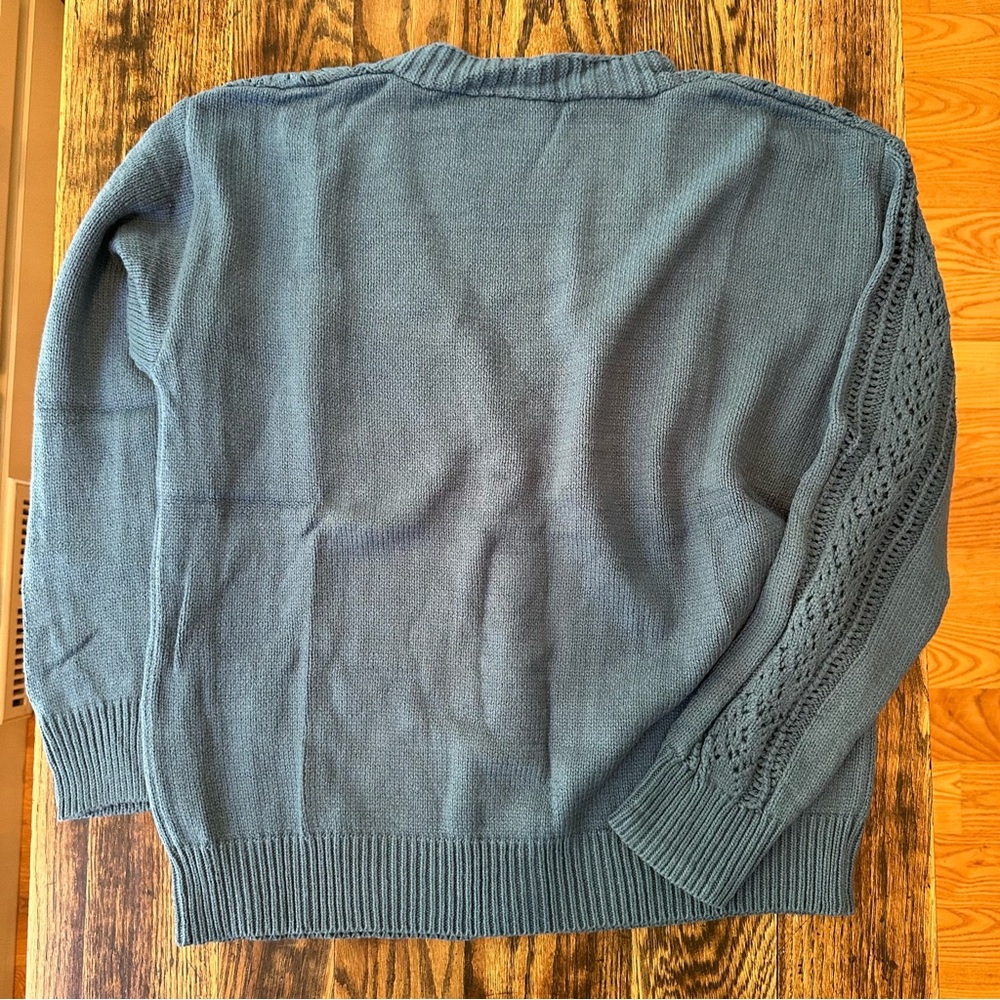 Open Knit Drop Shoulder Cardigan in Teal Size Medium - Picture 4 of 10